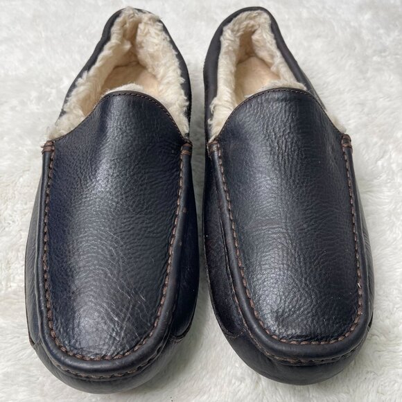UGG Other - UGG #5379 Men's Black Ascot Leather Slipper Moccasins Shoes Size 12